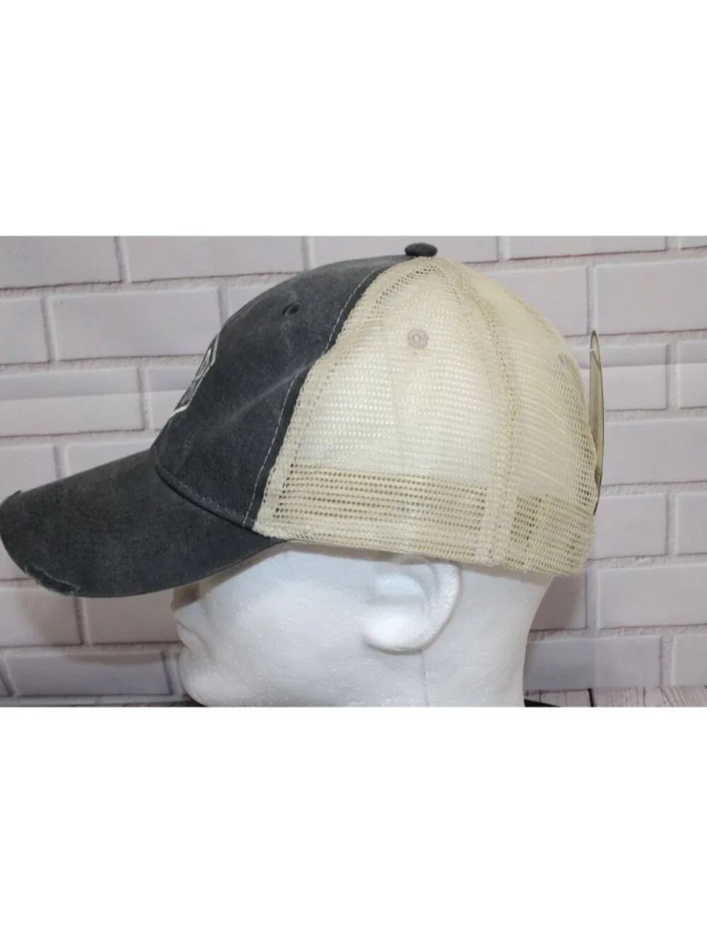Vintage Adams F&R Trucker Hat Distressed Gray & Beige Mesh Cap Adjustable Snapba - Picture 2 of 8